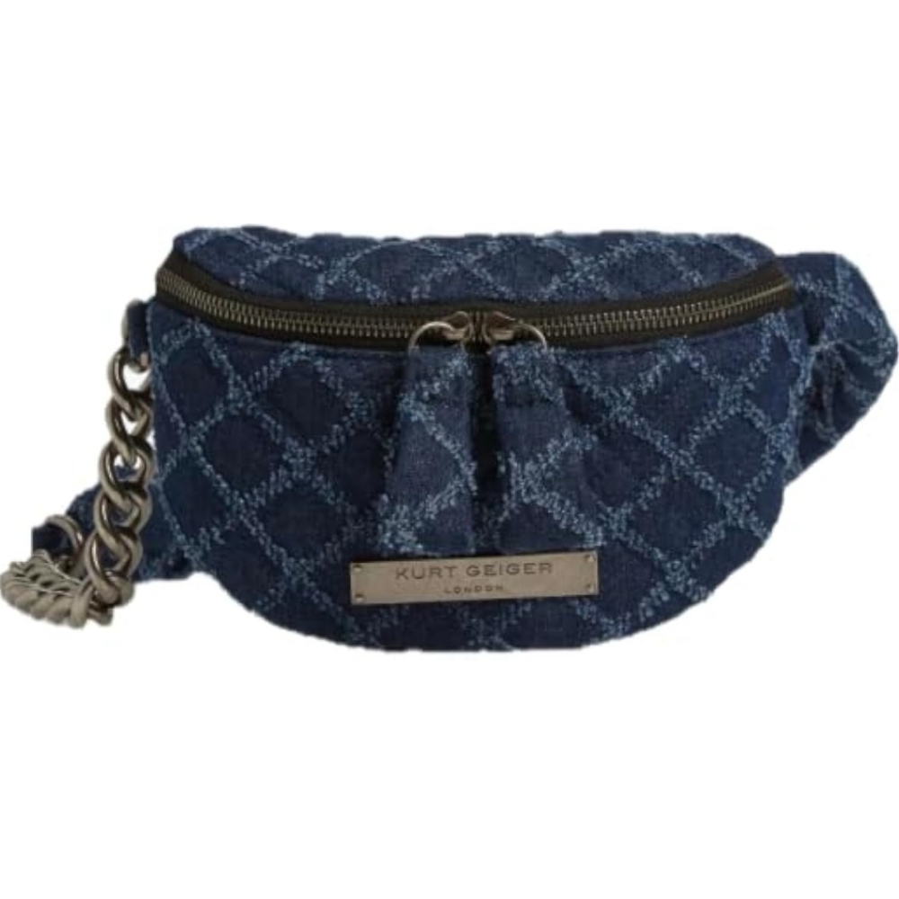 Kurt Geiger Navy Quilted Belt Bag with Silver Chain